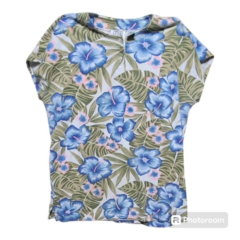 Vintage Gitano 38/18W floral cotton short sleeve shirt